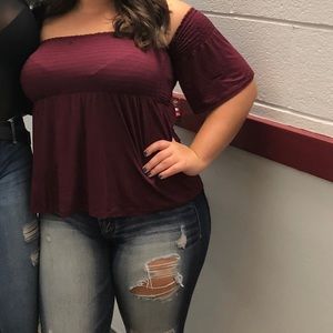 Maroon off the shoulder top